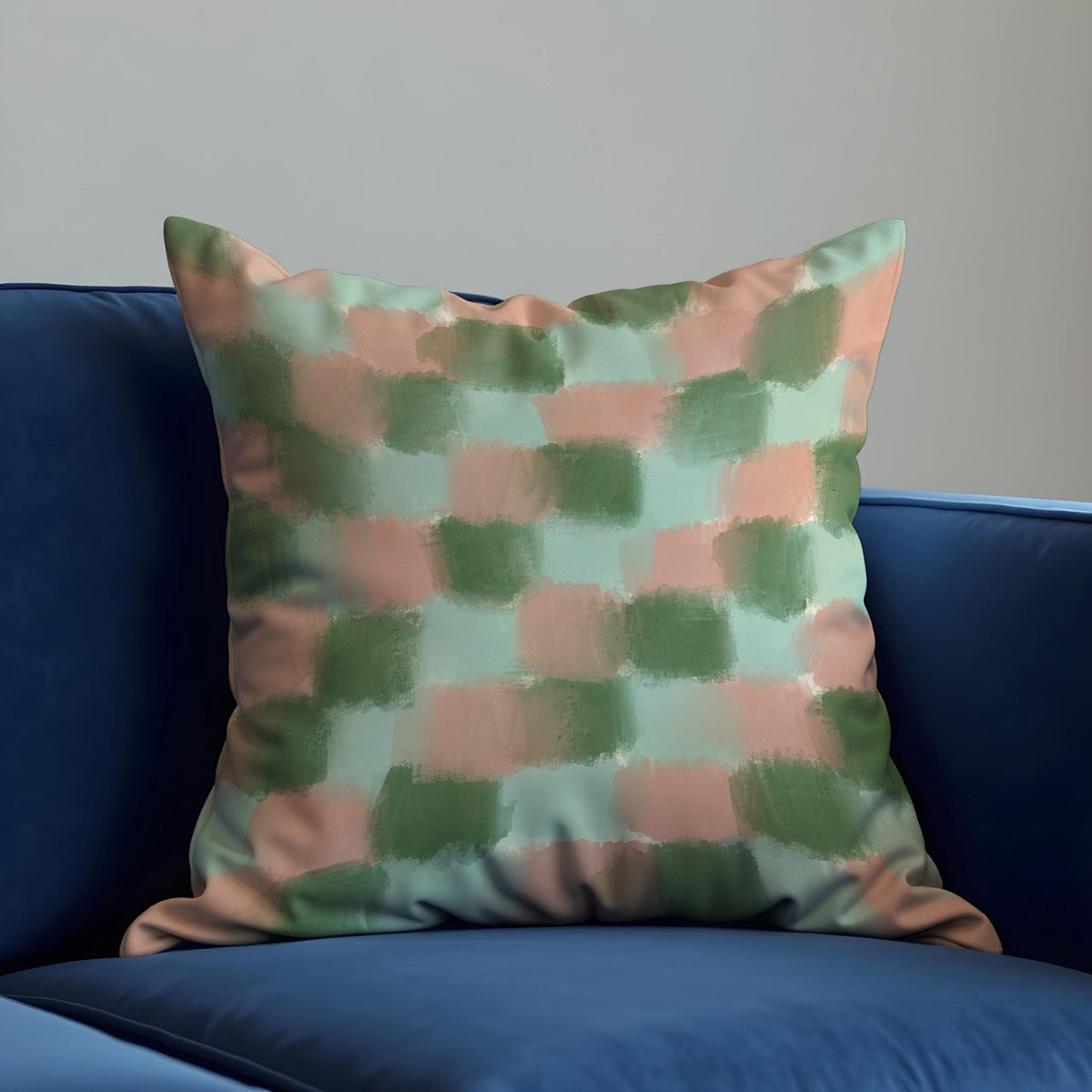 Pastel Green Blush Check Cushion Cover, Pillow Case