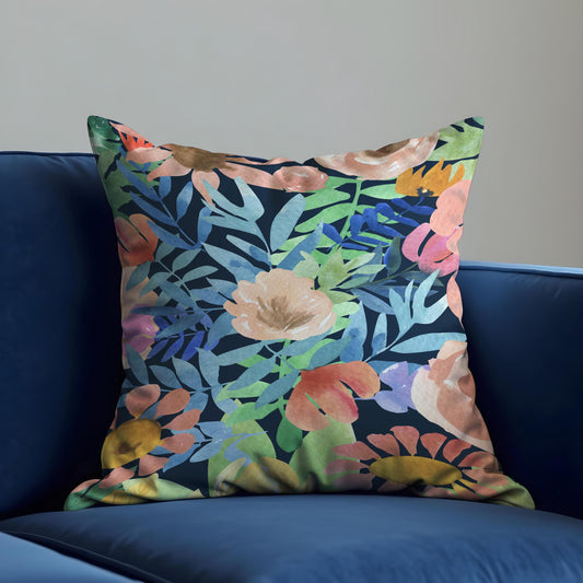 Navy Floral Cushion Cover, Watercolor Pillow Case