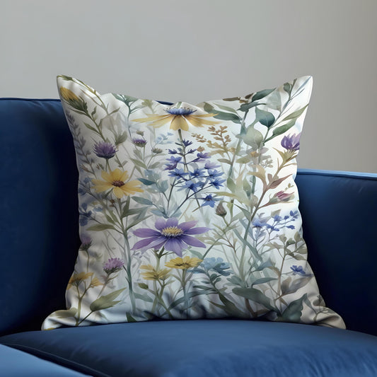 Wildflower Cushion Cover, Pastel Floral Throw Pillow Case