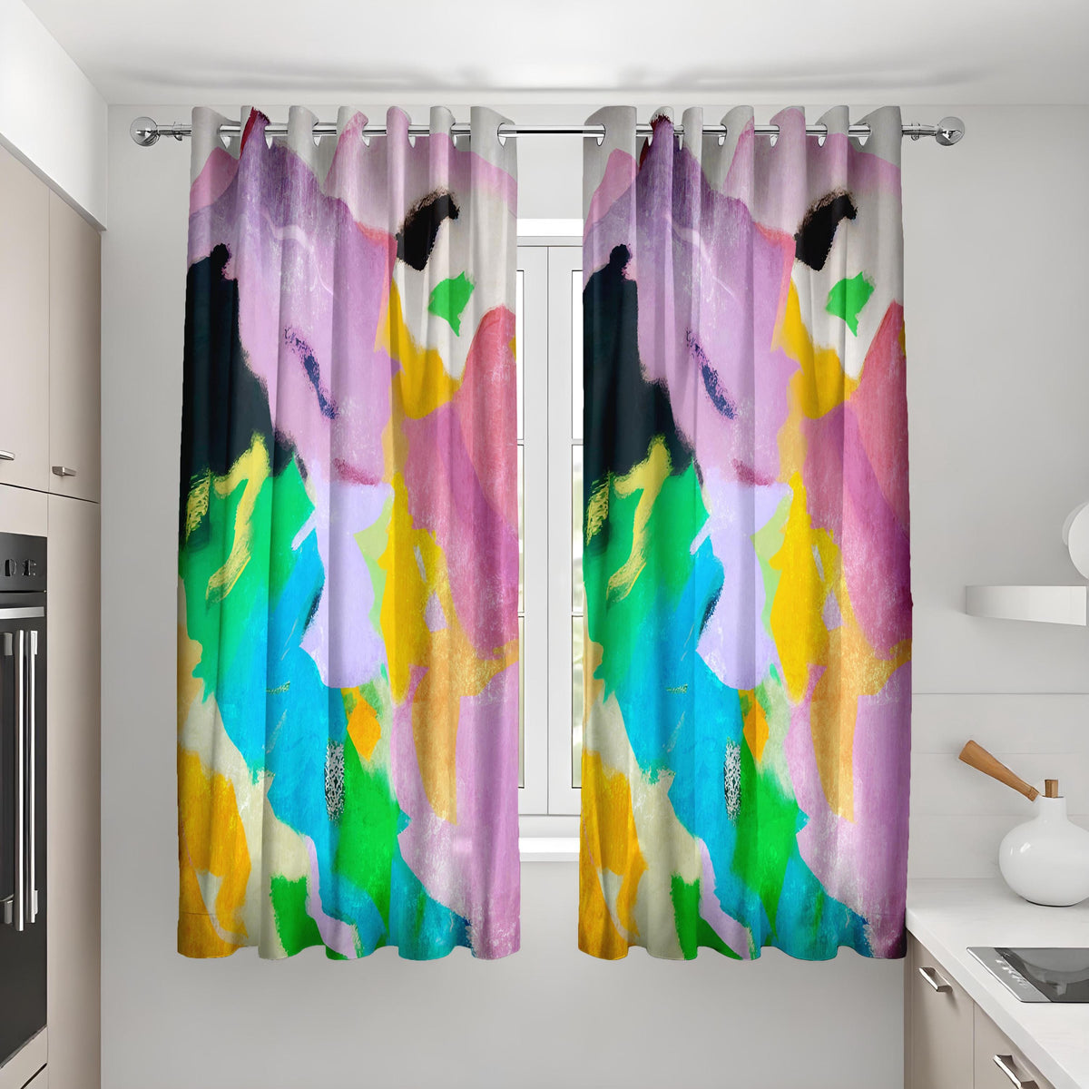 Rainbow Brushstroke Abstract Art Curtains, Painterly Drapes