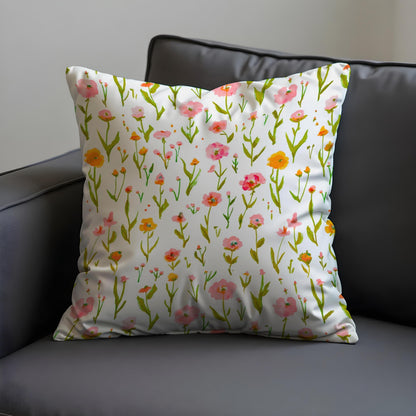 Spring Wildflower Cushion Cover, Painted Style Floral Pillow Case
