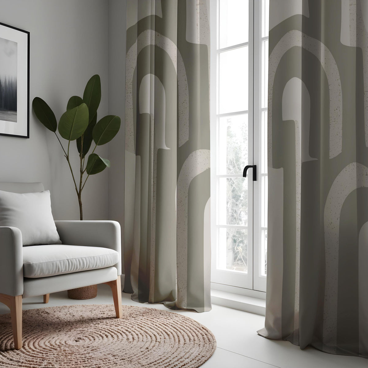 Taupe Beige Arch Pattern Curtains, Minimalist Modern Drapes