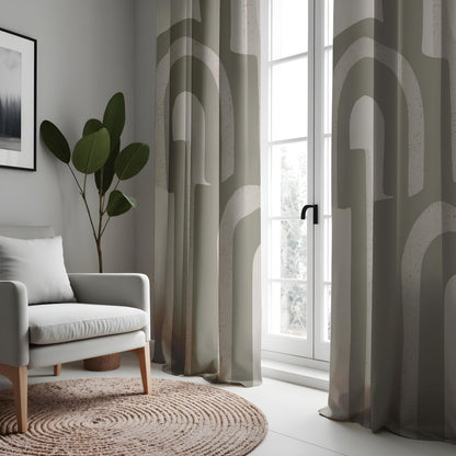 Taupe Beige Arch Pattern Curtains, Minimalist Modern Drapes