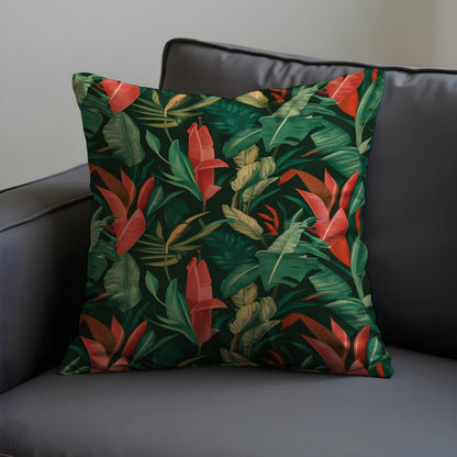 Tropical Banana Leaf Cushion Cover, Dark Green Jungle Pillowcase