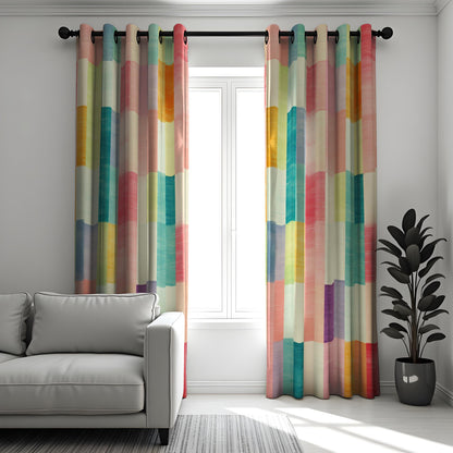 Rainbow Striped Geometric Curtains, Kids Playroom Drapes