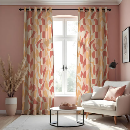 Retro Wavy Geometric Curtains, Mid Century Abstract Drapes