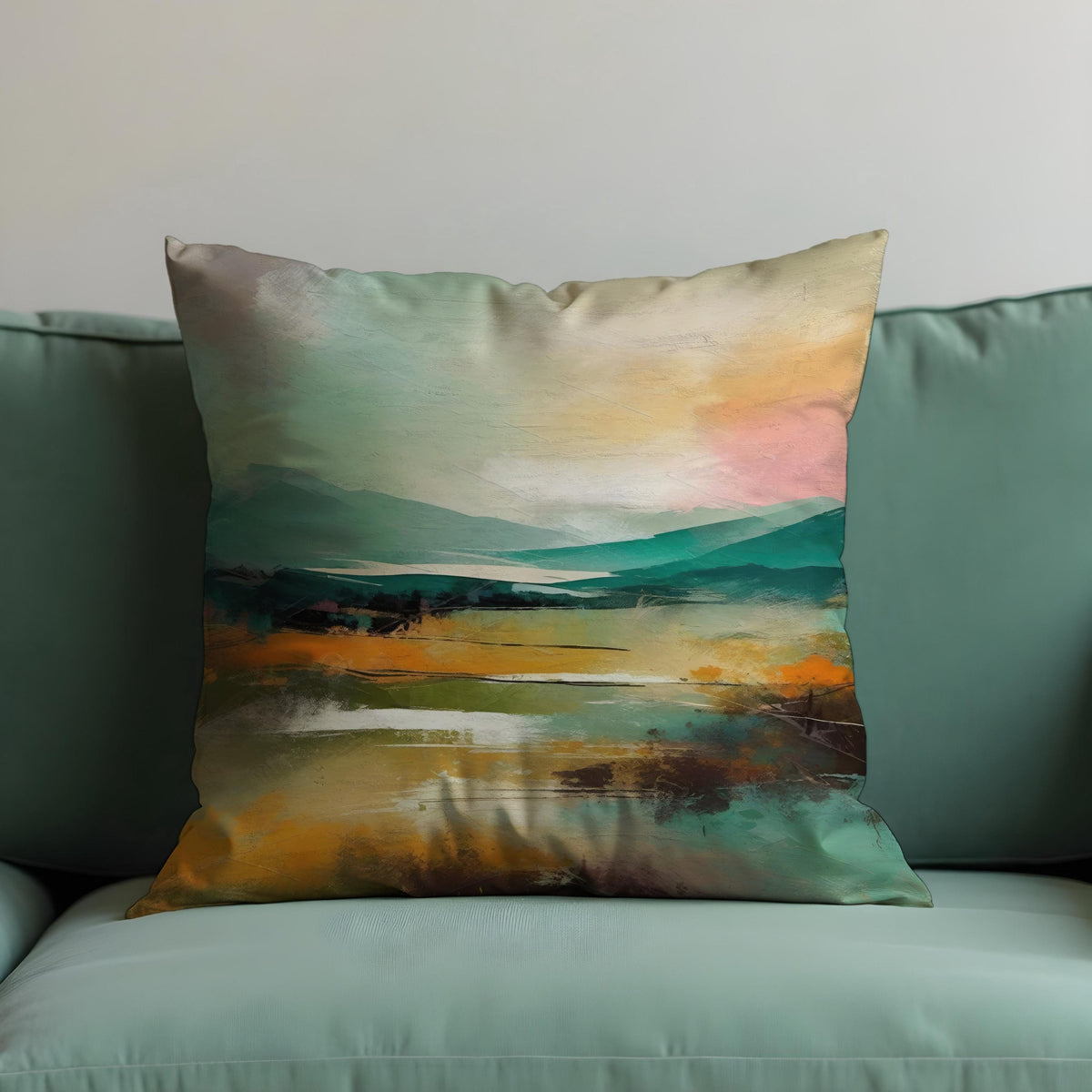 Abstract Landscape Cushion Cover, Scenic Nature Throw Pillow Case