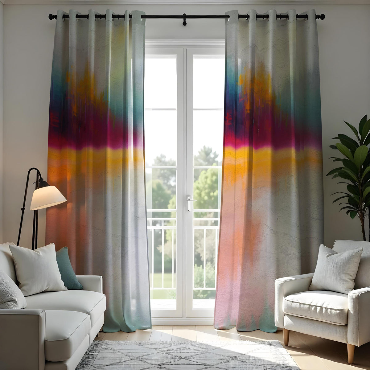 Colorful Ombre Sunset Curtains, Abstract Gradient Drapes