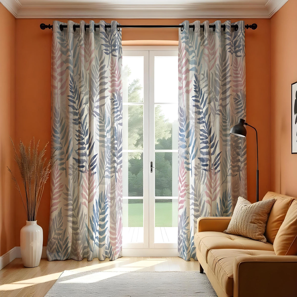 Pastel Fern Curtains, Soft Botanical Leaf Print Drapes