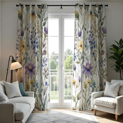 Pastel Floral Curtains, Soft Botanical Print Window Drapes