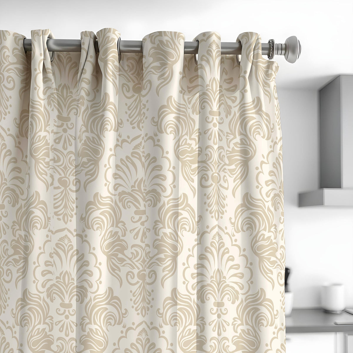 Beige Cream Damask Curtains, Classic Neutral Window Drapes