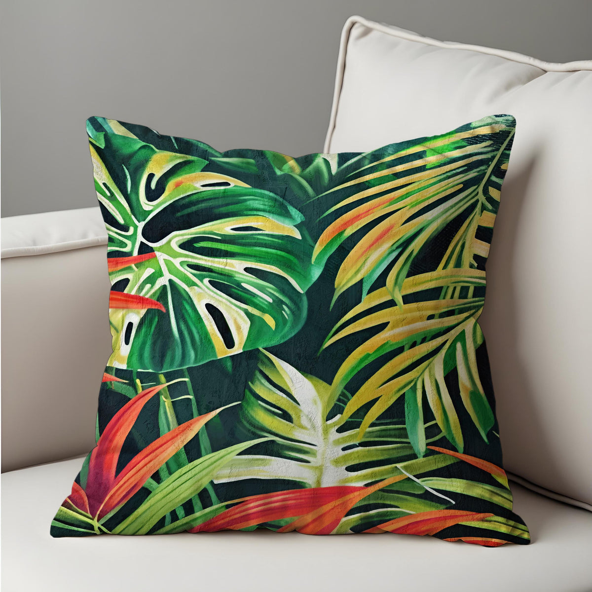Jungle Monstera Cushion Cover, Tropical Pillow Case