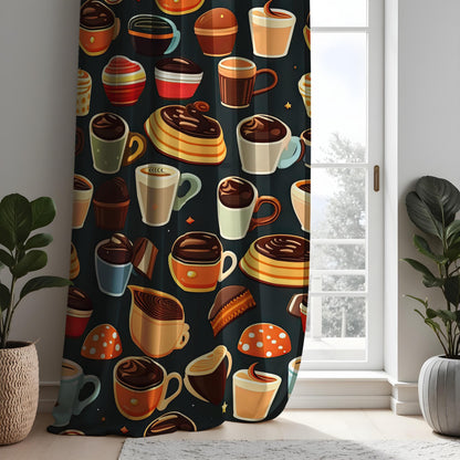 Coffee and Dessert Kitchen Curtains, Cafe Pastry Print Drapes
