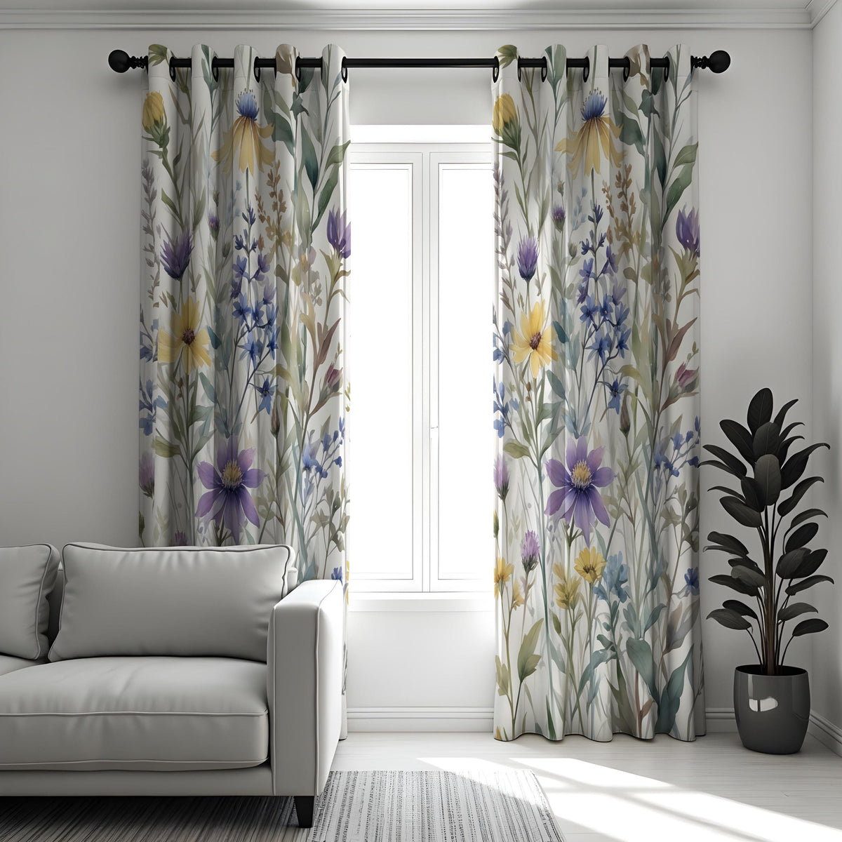 Pastel Floral Curtains, Soft Botanical Print Window Drapes