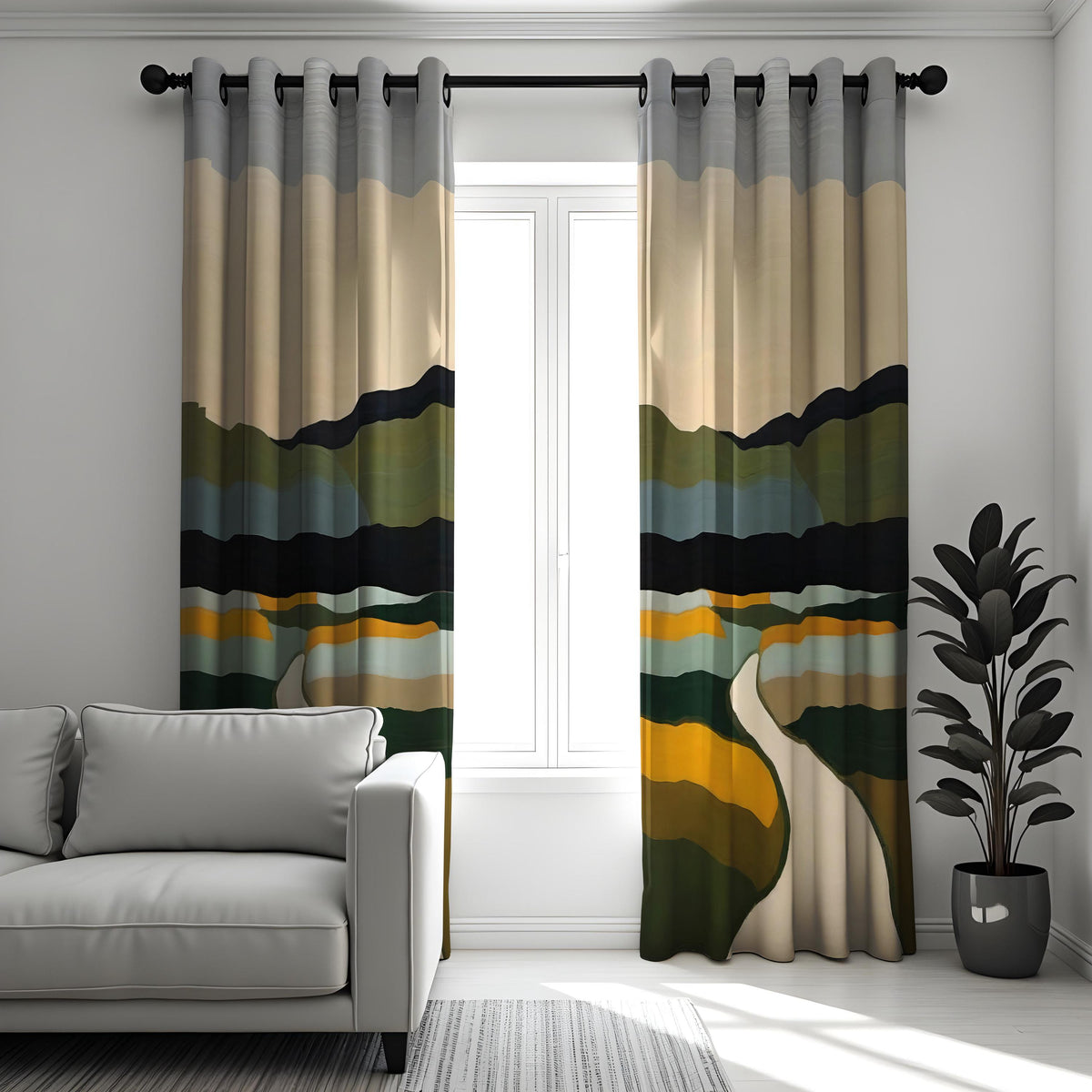 Earthy Mountain Landscape Curtains, Custom Size Drapes