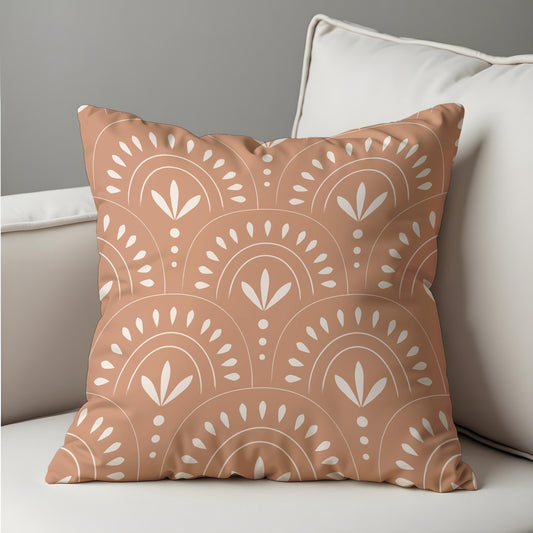 Boho Terracotta Cushion Cover, Rainbow & Leaf Pattern Pillow Case