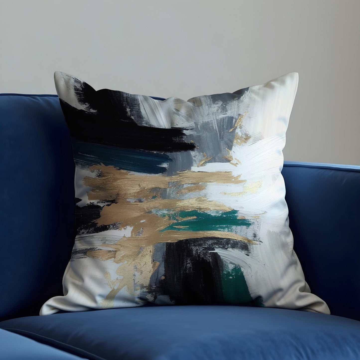 Abstract Brushstroke Cushion Cover, Black & Cream Modern Art Pillow Case