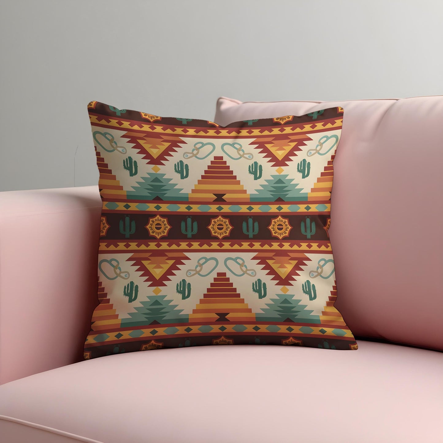 Southwestern Desert Cushion Cover, Cactus & Pyramid Pillow Case