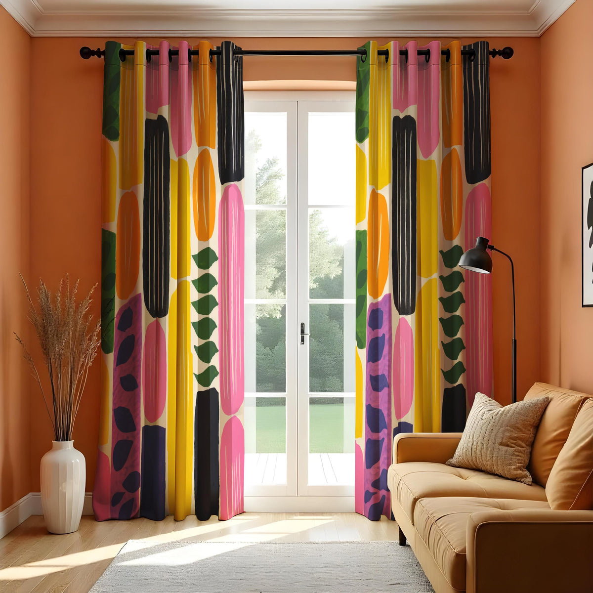 Bold Abstract Geometric Curtains, Mid Century Modern Drapes