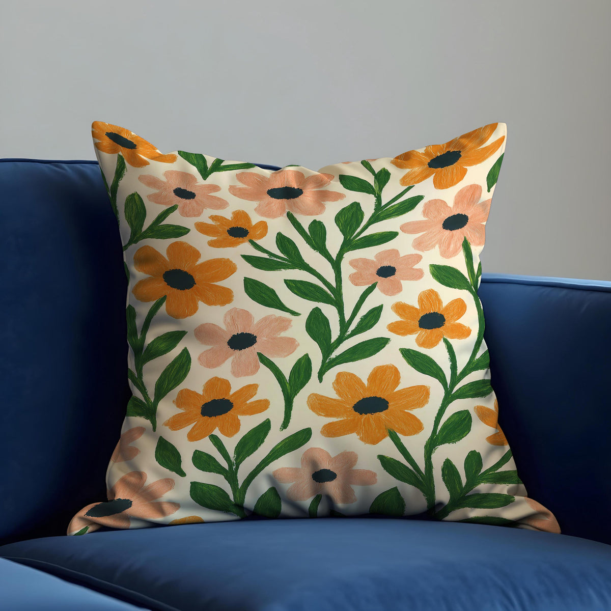Floral Cushion Cover, Orange Peach Flowers Throw Pillow Case