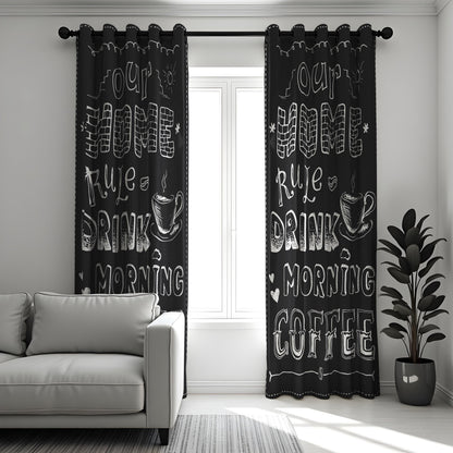 Black Coffee Kitchen Curtains, Funny Quote Cafe Drapes
