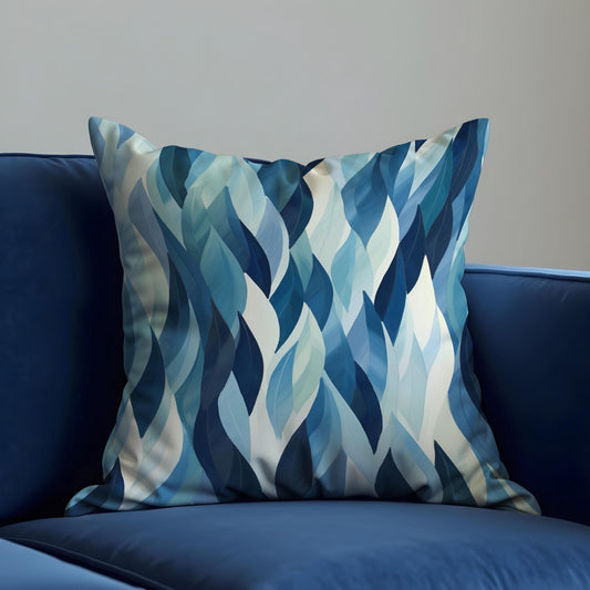 Blue Leaf Cushion Cover, Watercolor Foliage Pattern Pillow Case