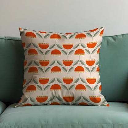 Retro Tulip Flower Cushion Cover, Scandinavian Floral Pillow Cover