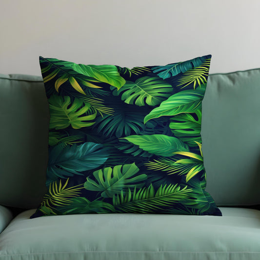 Tropical Palm Leaf Cushion Cover, Green Monstera & Jungle Leaves Pillow Case