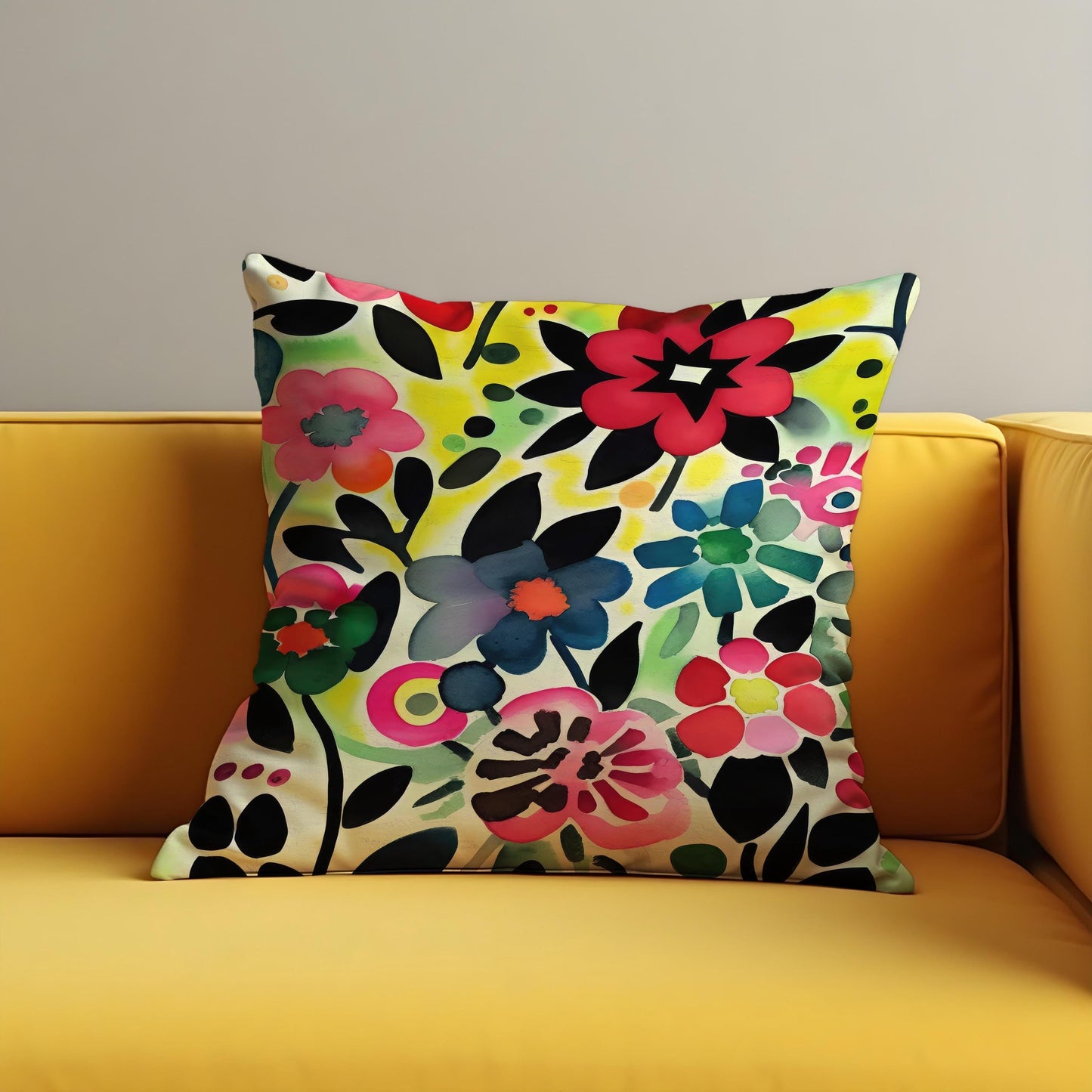 Bold Watercolor Floral Cushion Cover, Colorful Flower Throw Pillow Case
