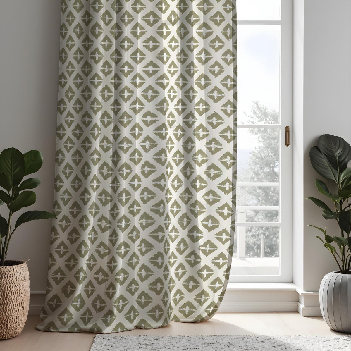 Neutral Grey Geometric Curtains, Minimal Modern Drapes