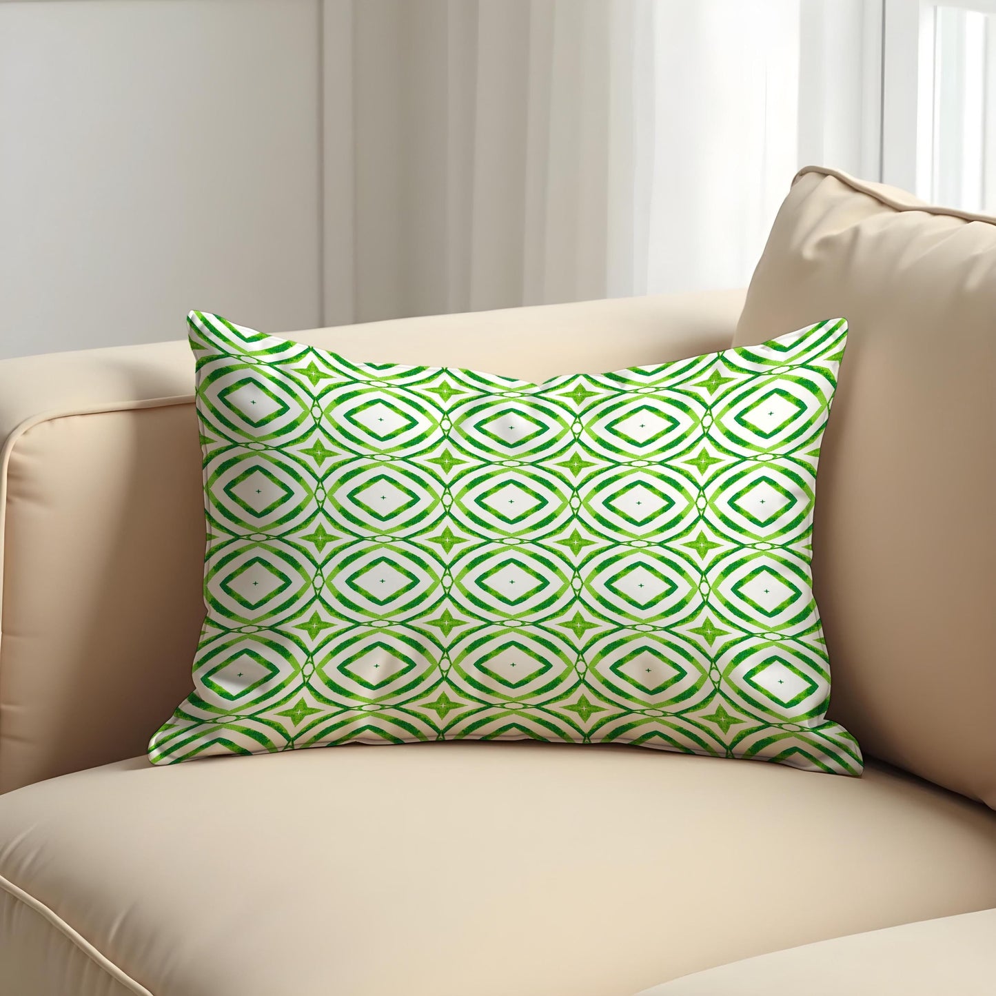 Green Geometric Cushion Cover, Modern Retro Throw Pillow Cover
