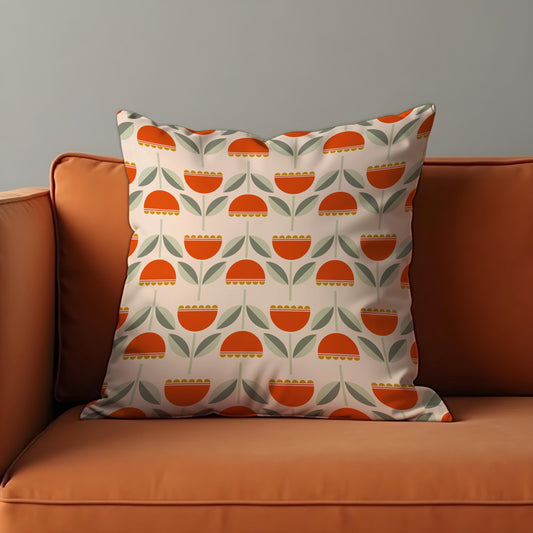 Retro Tulip Flower Cushion Cover, Scandinavian Floral Pillow Cover