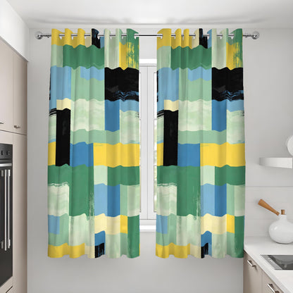 Green Blue Yellow Geometric Curtains, Abstract Window Drapes