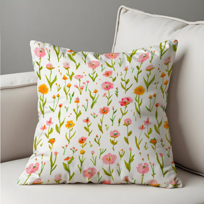 Spring Wildflower Cushion Cover, Painted Style Floral Pillow Case