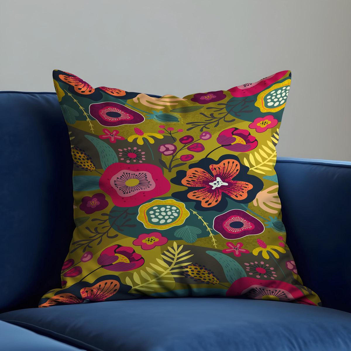 Vibrant Floral Cushion Cover, Boho Throw Pillow Case