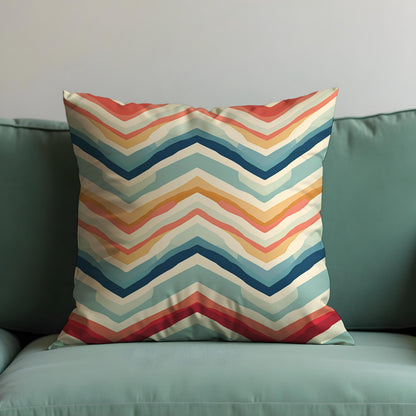 Retro Chevron Cushion Cover, Multicolor Zigzag Print Throw Pillow Cover