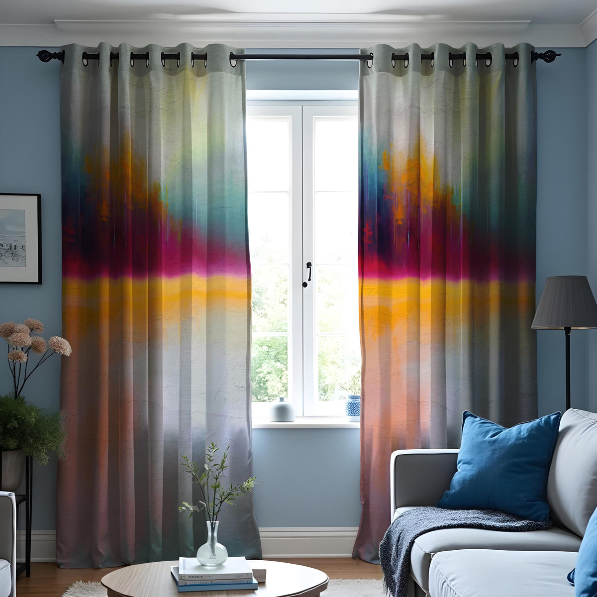 Colorful Ombre Sunset Curtains, Abstract Gradient Drapes