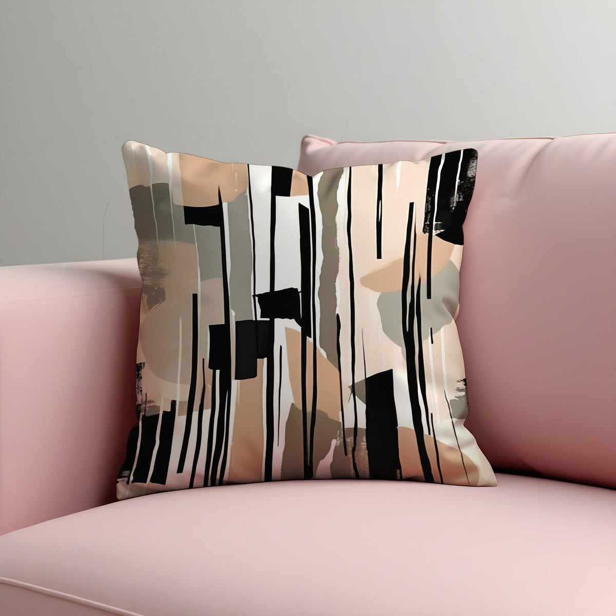 Neutral Stripe Throw Pillow Cover, Black Cushion Case