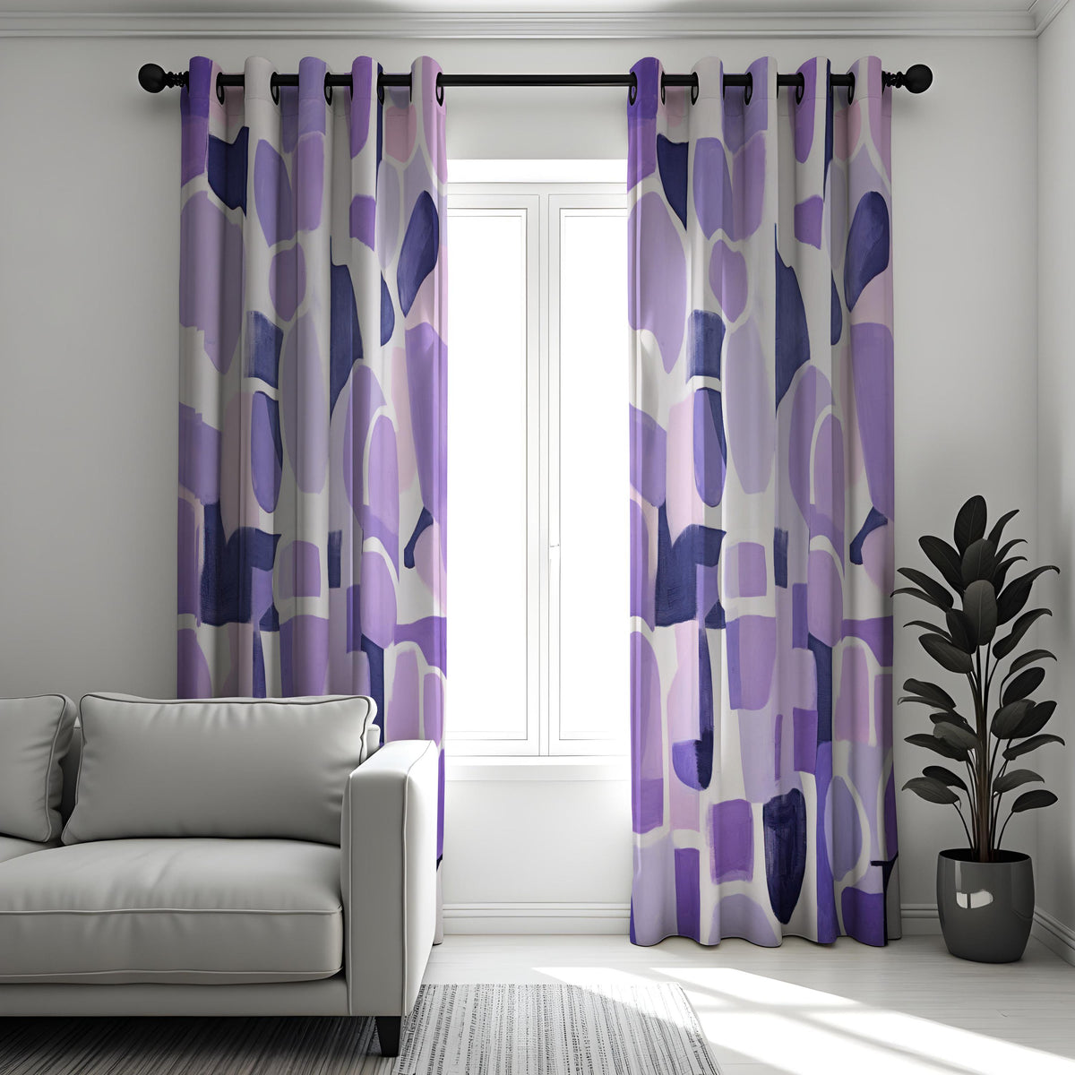 Purple Abstract Geometric Curtains, Modern Art Drapes