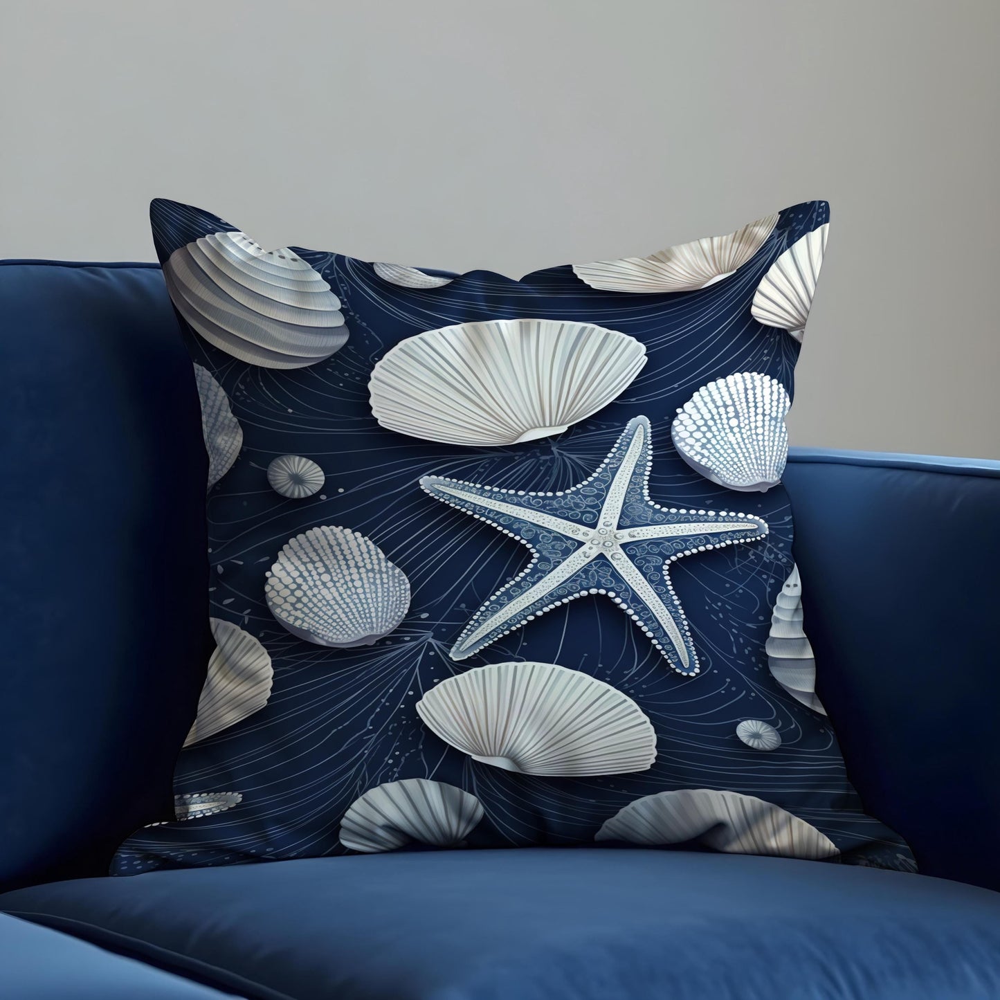 Nautical Seashell Starfish Cushion Cover, Coastal Beach Decor Pillow Case