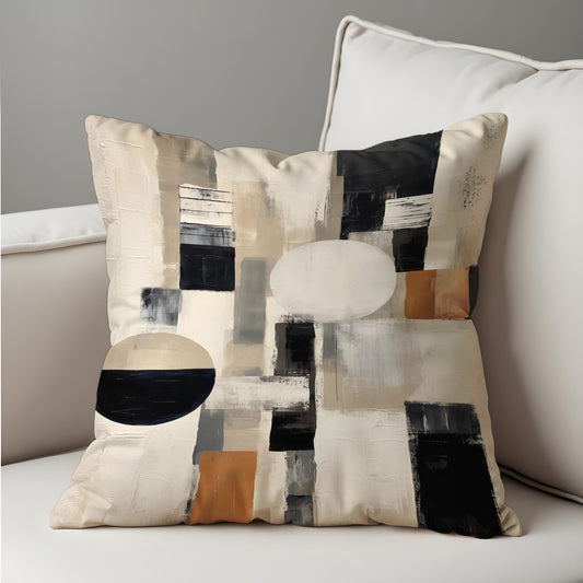 Modern Abstract Geometric Cushion Cover, Black & Terracotta Blocks Pillow Case