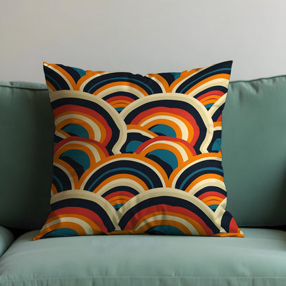 Retro Rainbow Cushion Cover, Bold Arch Pattern Throw Pillow Cover