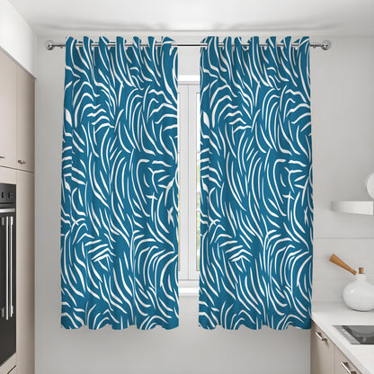 Teal Blue & White Abstract Curtains, Modern Pattern Drapes
