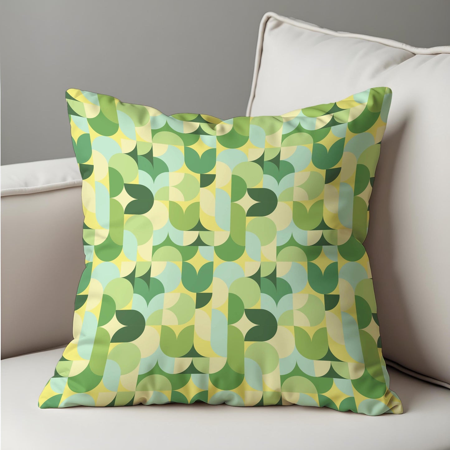 Retro Green Geometric Cushion Cover, Mid-Century Modern Abstract Pillow Case