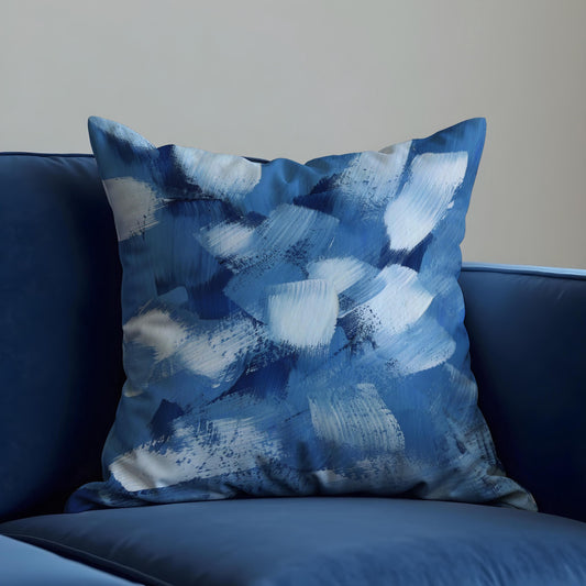 Bold Blue Brushstroke Cushion Cover, Abstract Painterly Throw Pillow Case