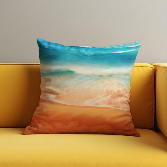 Coastal Beach Cushion Cover, Ocean Shoreline Throw Pillow Case