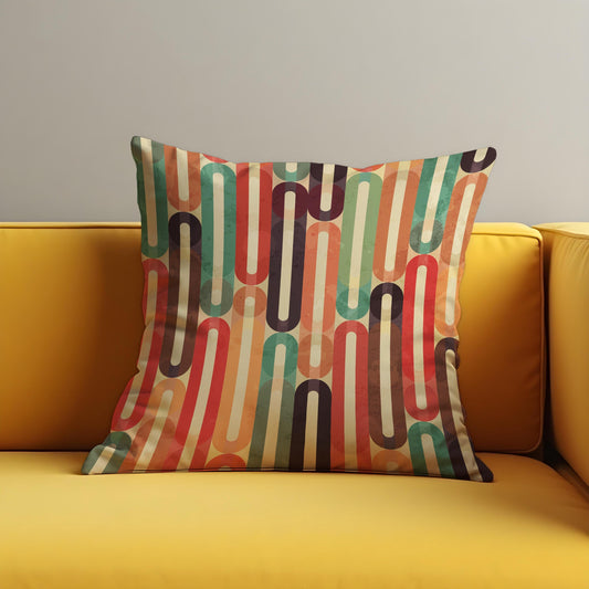 Retro Striped Cushion Cover, Colorful 70s Oval Line Pattern Pillow Case