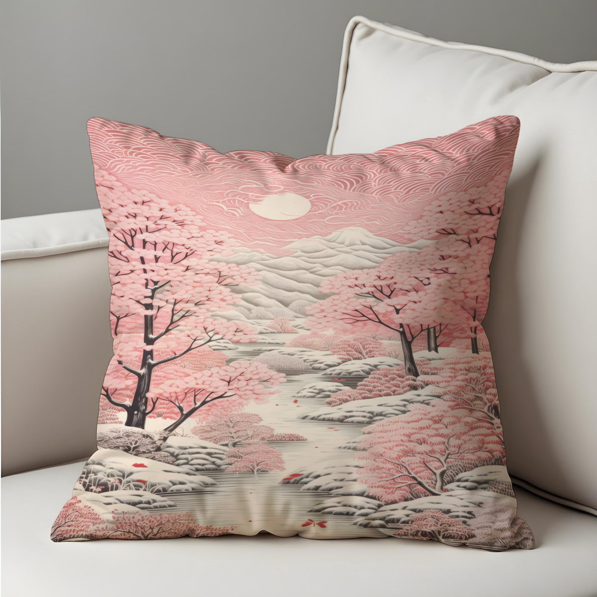 Cherry Blossom Cushion Cover, Japanese Throw Pillow Case