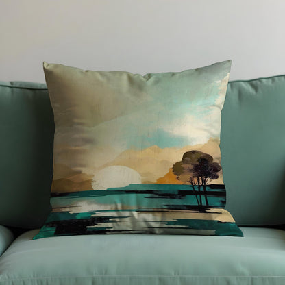 Minimalist Lake Sunset Pillow Cover, Tranquil Mountain Cushion Case