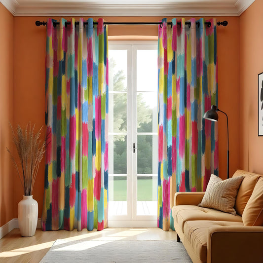 Colorful Brushstroke Curtains, Abstract Paint Art Drapes